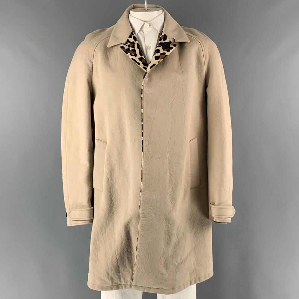 BURBERRY PRORSUM Size 44 Beige Brown Mixed Fabrics Raglan Coat